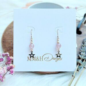 New Strawberry Quartz Earrings with Star Charm | Handmade in BC